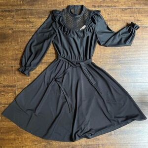 Vintage Monica Richards Black Lace Blouson Dress